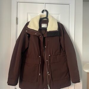 Frank & Oak Brown Jacket with Sherpa Collar